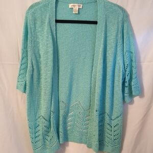 Christopher & Banks Aqua Open-Front Lace Knit Cardigan